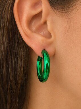 Emerald Green Metallic Hoop Earrings